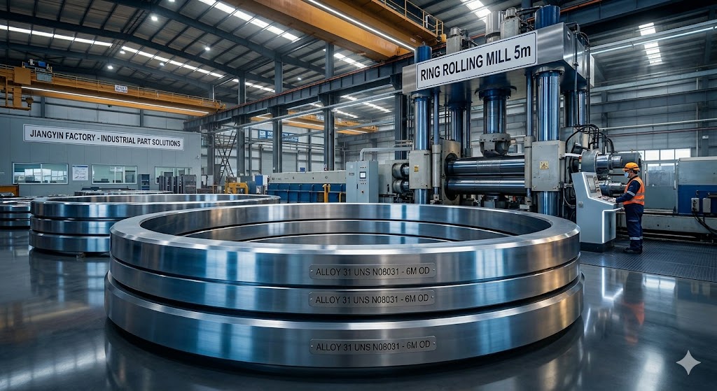 Alloy 31 UNS N08031 seamless rolled forged rings to 6 m OD, 5-meter ring rolling mill, Jiangyin factory